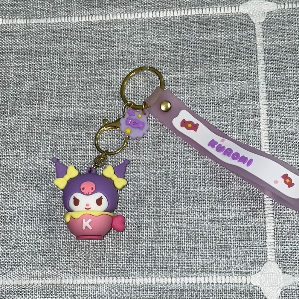 Kuromi in teacup keychain and purse charm